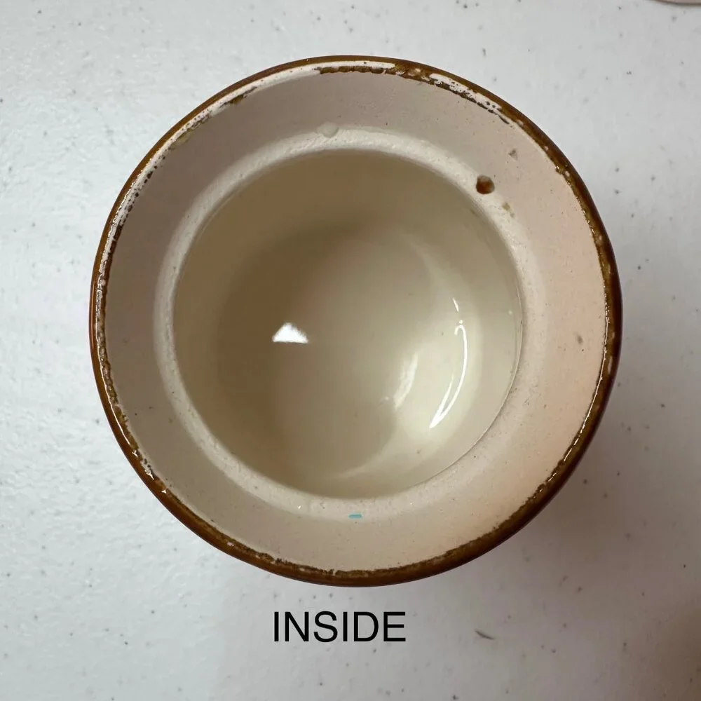 Small Brown and Off-white Ceramic Stoneware Jar With Lid Vintage look Farmhouse